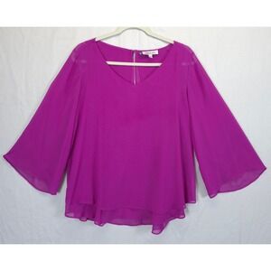Jennifer Lopez Layered Flowy Blouse Magenta Purple Chiffon Bell Sleeve Women M
